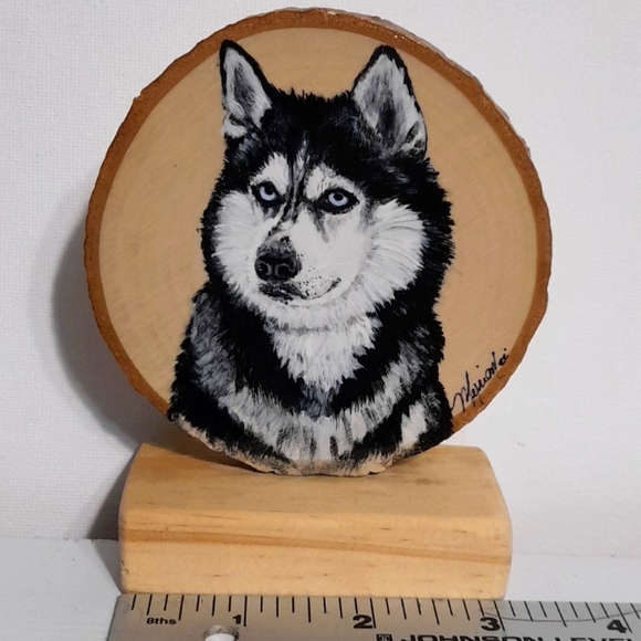 Hand-painted Wooden Tile of Siberian Husky - Picture 4 of 7
